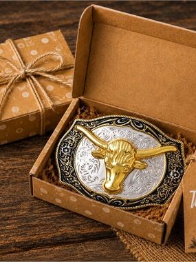 Vintage style Gold and Silver Bull Belt Buckle